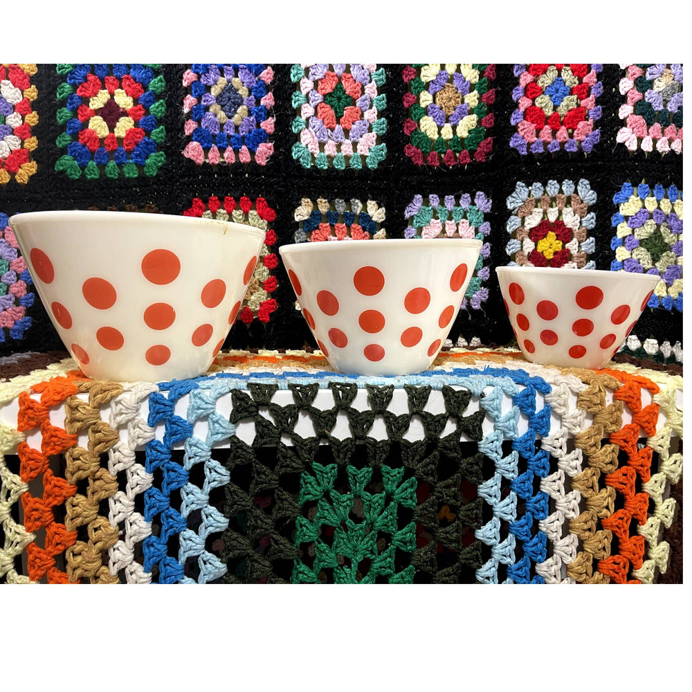 Fire King Red and white Polka Dot nesting bowl set of 3